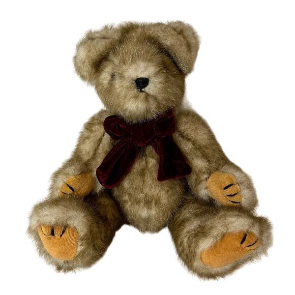 Kel-Toy Plush Articulated Teddy Bear with Red‎ Velvet Bow Tie - Picture 1 of 12